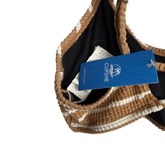 NWT Cupshe 2-Piece Waffle Knit Bikini Set – Size Large Brown and White Stripe - Picture 7 of 12